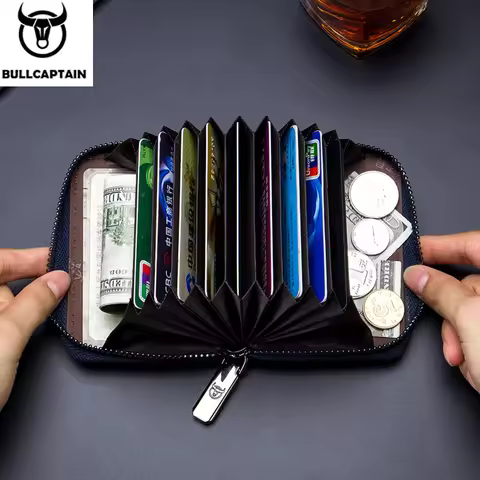 BULLCAPTAIN Leather Credit Card ID Card Holder Wallet Wallet Men Fashion Rfid Card Holder Wallet Bus