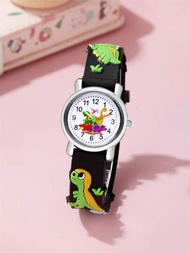兒童卡通恐龍印花錶盤圓形指針石英手錶