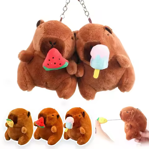 Cute 12cm Plush Capybara Keychain Snot Pulling Charm Cartoon Stuffed Animal School Bag Pendant Gift 