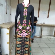 [termurah]kebaya encim betawi lengan panjang/bahan katun/bisa cod - hitam 4l