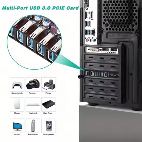 J1UL1N 7 Ports USB 3.0 Expansion Card USB-A 5X USB-C 2X PCI Express USB Add In Card Hub Converter Fo