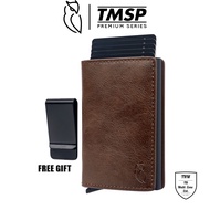 Minimalist Slim Leather Credit Card Holder RFID Aluminum Ejector Wallet for Men Women