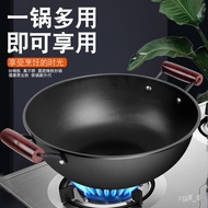 HY-# Household Non-Stick Iron Wok Zhangqiu Deep-Type Double-Ear Uncoated Cast Iron Stew Pot Frying Pan Vintage Thickenin