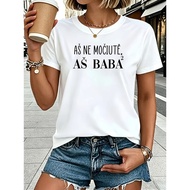 , Plus-size T-shirt with Lithuanian Text Print "A? NE MO?IUT?, A? BABA2 I'm Not a Little Grandma, I'