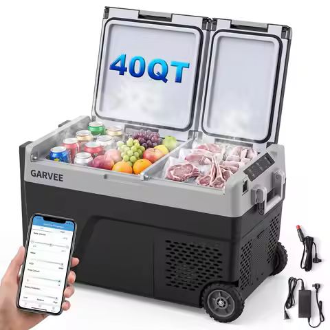 40QT(38L) Car Refrigerator,12/24V DC & 100-240V AC Compressor Electric Cooler,Dual Zone,APP Control,