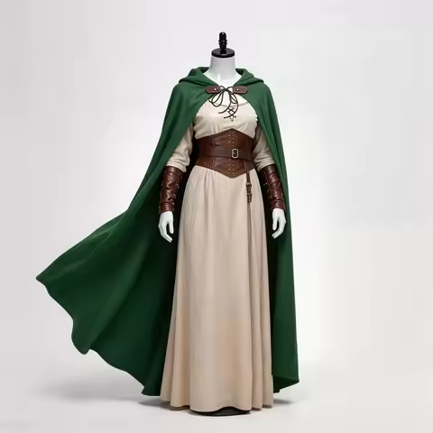 Adult Halloween Renaissance Medieval Hobbit Hooded Linen Cloak Costume