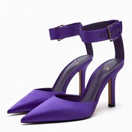 620ZA Pointed Toe Stiletto Sandals 2024 Autumn Best-Selling Womens Shoes Purple Yellow Silk Satin Te