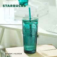 星巴克（Starbucks）墨绿色女神款玻璃杯550ml吸管杯子办公室复古冷水杯