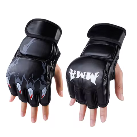 PU Half Finger Boxing Gloves PU Leather MMA Fighting Kick Boxing Gloves Karate Muay Thai Training Wo
