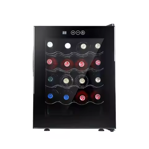 Compact Electric Wine Cooler Fridge Cabinet 12 Bottle Capacity Glass Door Beverage Chiller Outdoor W