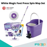 White Magic Foot Press Spin Mop Set (with 2 microfiber mop heads and mop handle)