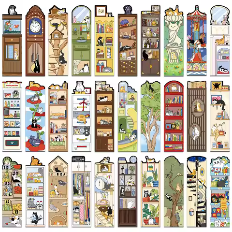30pcs Cute Cartoon Animals Cats Paper Bookmarks DIY Student Reader Book Page Marking Library Office 