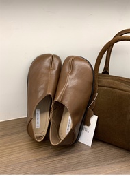 【Direct-sales】 Japanese Style Tabi Shoes Women Retro Suede Flat Split Hoof Toe Boat Ballerina Mocass