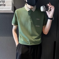 Hanlu Áo thun nam co giãn ôm gọn đơn giản áo Polo ngắn tay ve áo in thời trang