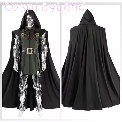 Black Doom Cosplay Costume Adult Men Suit Vest Cloak Pants Mask Outfit Full Set Christmas Halloween 