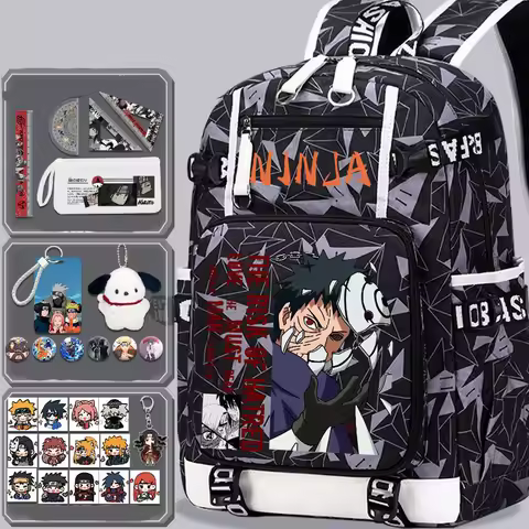 Naruto Uchiha Sasuke Kakashi Uchiha Obito Uchiha Madara Schoolbag Anime Cartoon Outdoor Backpack Lar