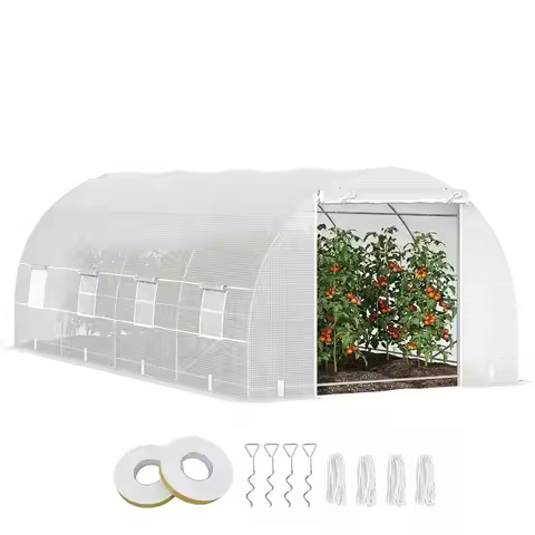 20' x 10' x 7' Walk-in Tunnel Greenhouse with Zippered Door & 8 Mesh Windows, Large Garden Green Hou