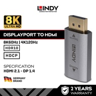 LINDY Active DisplayPort to HDMI 2.1 Adapter 8K@60Hz 4K@120Hz HDR DSC2M German BrandOriginal