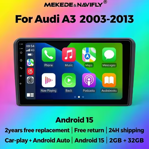 MEKEDE Android 15 Autoradio Head Unit 2 Din Car Radio for Audi A3 8P S3 RS3 2003-2013 Stereo Player 