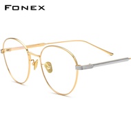 FONEX กรอบแว่นไททาเนียมสำหรับผู้หญิงแว่นตากลมแบบย้อนยุคสไตล์วินเทจสำหรับผู้ชายแว่นสายตาสั้นแว่นตาเกาหลี2022ใหม่ปี F85683