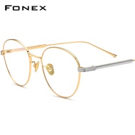 FONEX กรอบแว่นไททาเนียมสำหรับผู้หญิงแว่นตากลมแบบย้อนยุคสไตล์วินเทจสำหรับผู้ชายแว่นสายตาสั้นแว่นตาเกา