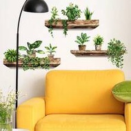 Exquisite Green Plant Wall Sticker Set (3pcs), PVC Glitter Potted Plant Shelf Stickers, Removable Wa