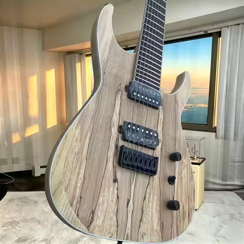7‑String ESPO Modern Double‑Cut Spalted Maple Top Electric Guitar HH Pickup String‑Through Bridge Dj