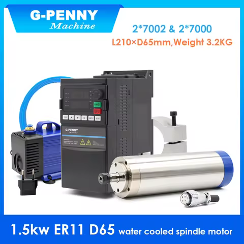 G-Penny 1.5kw 110V/220v Water Cooled CNC Spindle Motor Kit ER11 65mm 4 Bearings & Inverter & Bracket