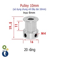 Pulley Shaft 6mm - 20 Teeth Belt 10, uses 2gt-10mm belt