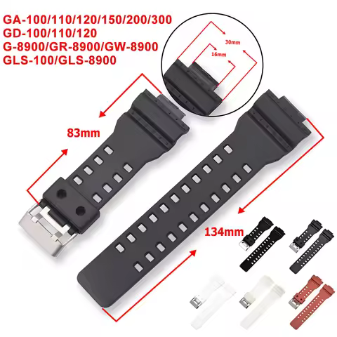 16mm Silicone Strap for Casio G-Shock GA-100/110/120/140/200/400/700 GD-100/110/120 G-8900 GLS-100 M
