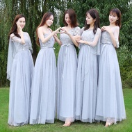 Korean Grey Elegant Maxi Length  135cm Wedding Dinner Evening Dress Gown Bridesmaid Dresses
