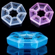 [Stock] 7 Grids Round Weekly Medicine Pill Box/ Outdoor Medicine Drug Storage Boxes/ Mini Pill Plastic Case Jewelry Storage Container