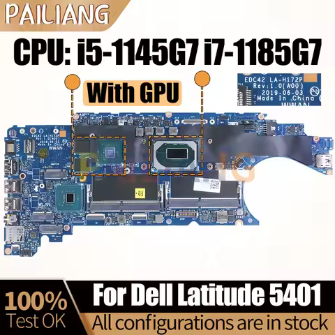 For Dell Latitude 5401 Notebook Mainboard Laptop LA-H172P 06YY9J 04TXRT 02T31D 02T31D I5-9400H i7-98