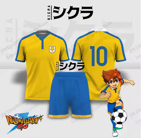 Jersey Set Jersey Inazuma Eleven Anime Football 3d Print Set Men Fashion T-shirt+Short 2Piece Atasan