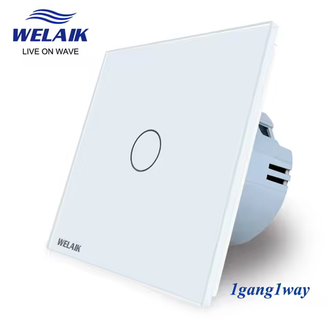 WELAIK EU Cross Touch Switch 80*80mm 1gang 1way 2way Crystal Glass Panel Lamp Smart Switch Light Swi