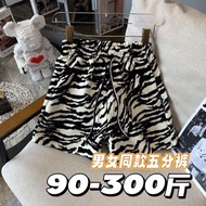 大码时尚斑马纹印花休闲百搭直筒裤300斤宽松男女短裤夏季五分裤1.4Large Size Fashionable Zebra Print Casual All-match Straight Pants