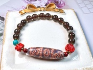 Tibetan Dzi Beads Blue Agate Three-eyed Lotus Master Dzi Beads 藏传老矿蓝玛瑙三眼莲师法器天珠 36.5x11.1mm