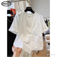 M-4XL Korean Plain Ruched Irregular Hem Tshirt Women Plus Size Loose Casual Top