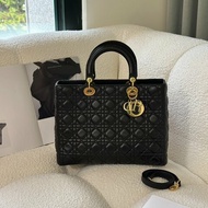 DIOR Lady dior 藤格紋戴妃包 - 大號黑金