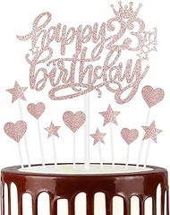 Rose Gold Happy 23th Birthday Cake Topper, Rose Gold 23th Cake Cupcake Topper for Cakes, Glitter Ros