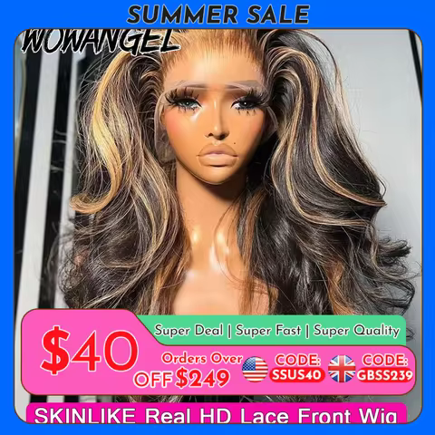 1B27 Highlight Colored Wig 13x6 HD Lace Frontal Human Hair Wig 34inch Body Wave Melt Skin 13x4 Full