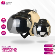 Hijmuku Helm Bogo Anak 2 3 4 5 6 Tahun Cream Hitam Polos Kaca Cembung