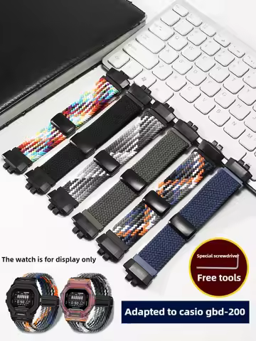 Nylon Watch Strap Suitable for Casio GBD-200-1/2/9 GBD-200 Modified Magnetic Braided Watch Strap