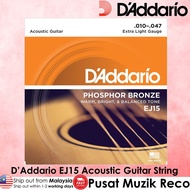 D'Addario EJ15 Phosphor Bronze Acoustic Guitar Strings Extra Light 10-47 Tali Gitar Akustik Gitar Kapok 1 SET 6 Tali