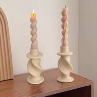 1pc Cream Resin Taper Candle Holder, Sculptural Modern Nordic Candle Stand For Romantic Dinner Table