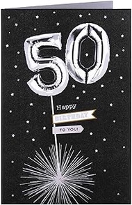 Clintons: Silver Balloons 50th Birthday Card, 50th Milestone Birthday Greetings Card, 235x155mm, 115