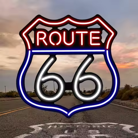 1 Piece Route 66 Neon, LED Light Room Decor USB Powered, For Bedroom Living Room Game Room Men's Cav