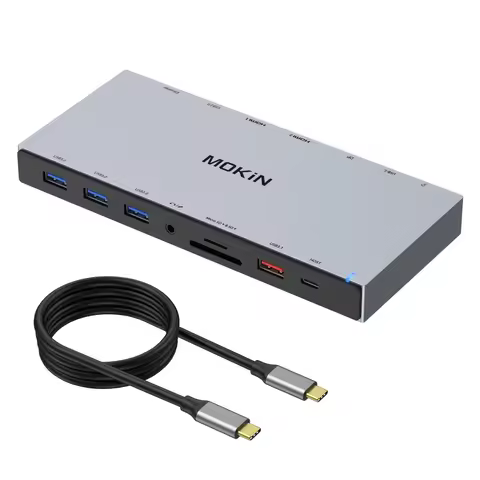 Dual HDMI Docking Station 3 Monitor,MOKiN USB C Laptop Docking Station with 4K60Hz DP,USB 3.1, RJ45,