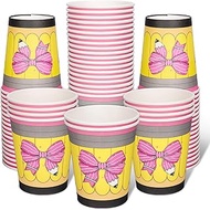 FYSUIMU 100 Pcs Back to School Paper Cups Pink Bow Pencil Disposable Cups 9 oz Cartoon Party Drinkwa