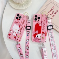 Huawei Y5 2018 Y5 Prime Y5P Y6P Y6 2018 Y6 2018 Y5 Lite 2018 Prime 2018 Y6 2019 Y6 Pro 2019 Y6S Cute Cartoon Hello Kitty My Melody Phone Case with Wristbands and Long Lanyard